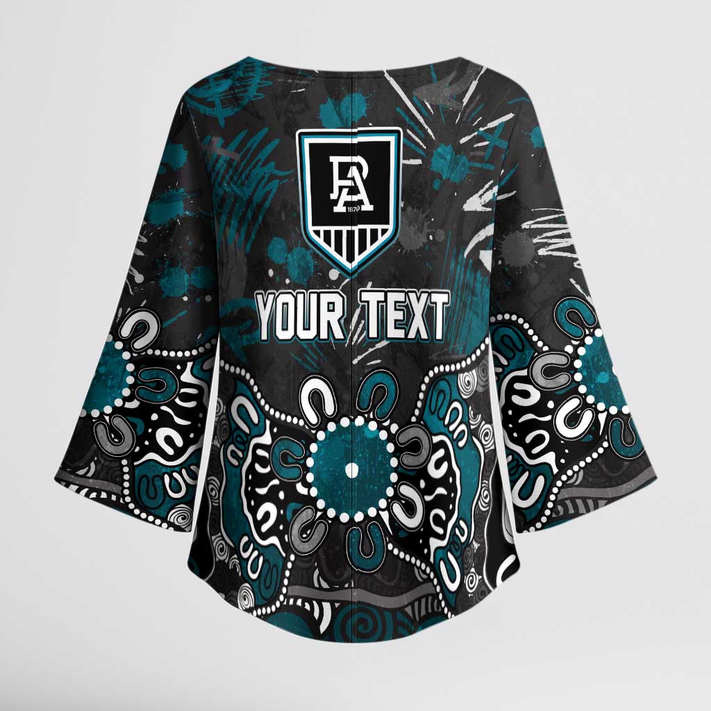 Personalized Port Adelaide Power Kimono Sleeve Blouse Aboriginal Dot Painting Graffiti Style