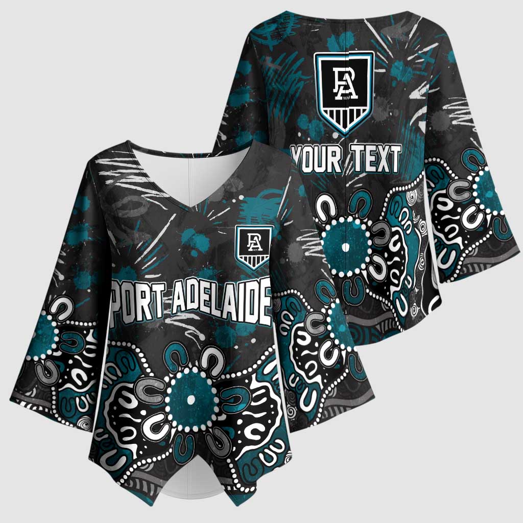 Personalized Port Adelaide Power Kimono Sleeve Blouse Aboriginal Dot Painting Graffiti Style