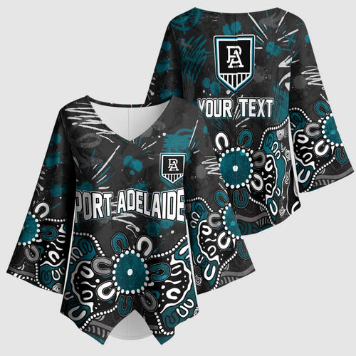 Personalized Port Adelaide Power Kimono Sleeve Blouse Aboriginal Dot Painting Graffiti Style