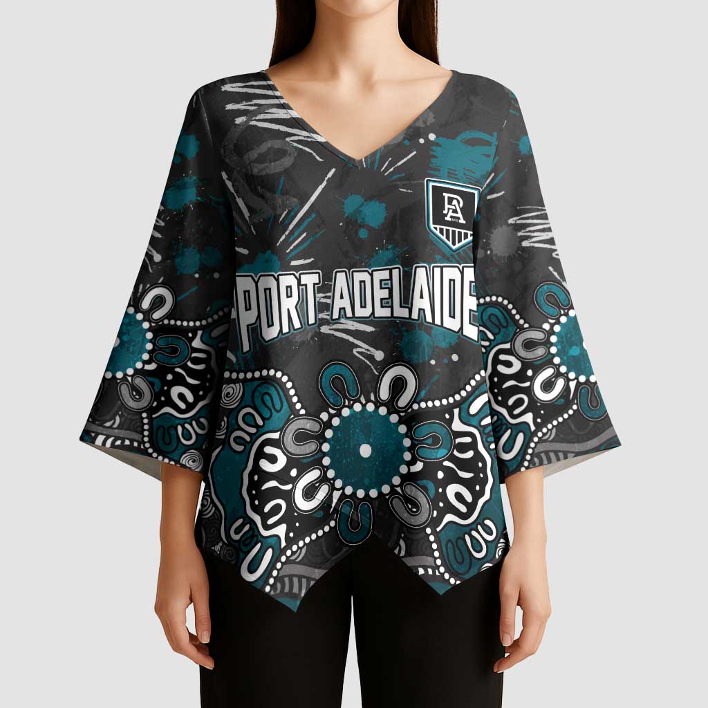 Personalized Port Adelaide Power Kimono Sleeve Blouse Aboriginal Dot Painting Graffiti Style