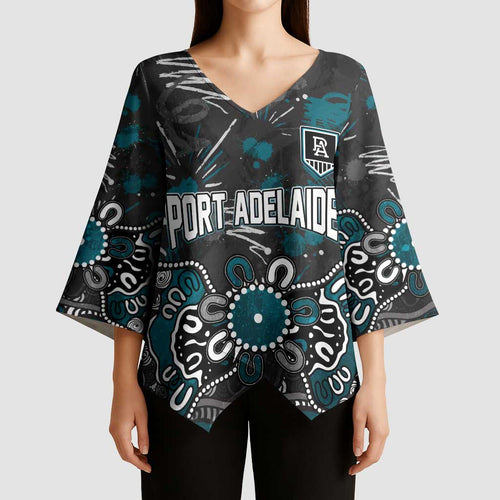 Personalized Port Adelaide Power Kimono Sleeve Blouse Aboriginal Dot Painting Graffiti Style
