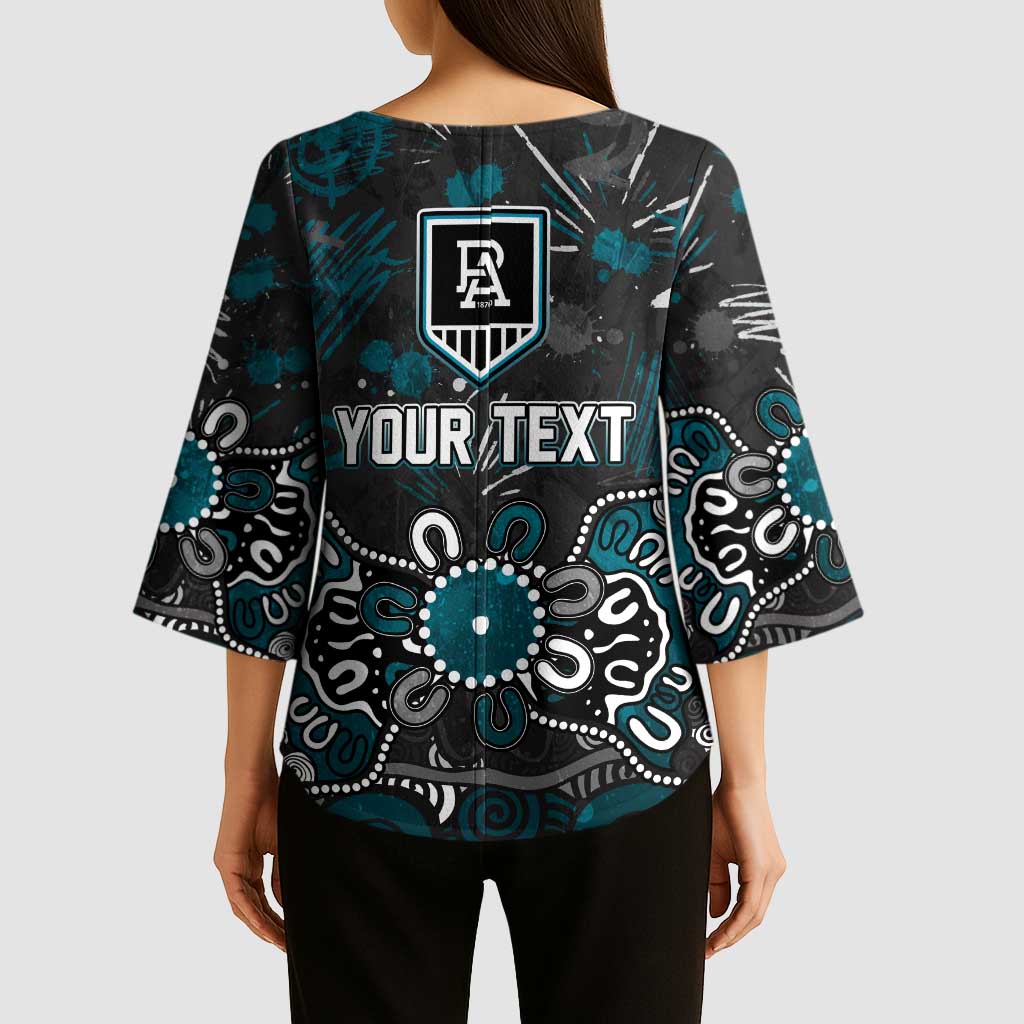 Personalized Port Adelaide Power Kimono Sleeve Blouse Aboriginal Dot Painting Graffiti Style