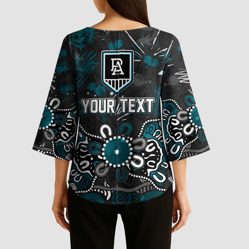 Personalized Port Adelaide Power Kimono Sleeve Blouse Aboriginal Dot Painting Graffiti Style
