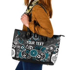 Personalized Port Adelaide Power Leather Tote Bag Aboriginal Dot Painting Graffiti Style