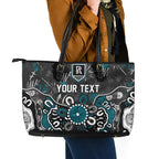 Personalized Port Adelaide Power Leather Tote Bag Aboriginal Dot Painting Graffiti Style