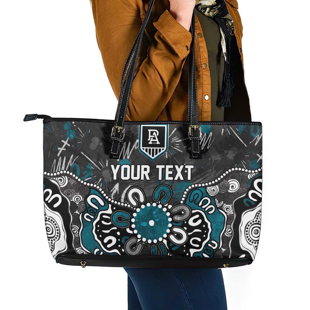 Personalized Port Adelaide Power Leather Tote Bag Aboriginal Dot Painting Graffiti Style