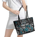 Personalized Port Adelaide Power Leather Tote Bag Aboriginal Dot Painting Graffiti Style