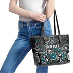 Personalized Port Adelaide Power Leather Tote Bag Aboriginal Dot Painting Graffiti Style