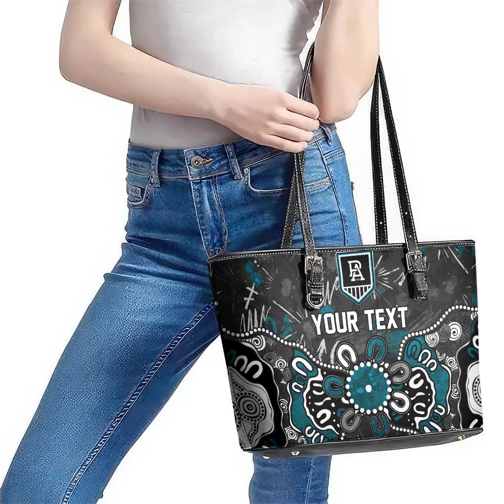 Personalized Port Adelaide Power Leather Tote Bag Aboriginal Dot Painting Graffiti Style