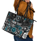 Personalized Port Adelaide Power Leather Tote Bag Aboriginal Dot Painting Graffiti Style