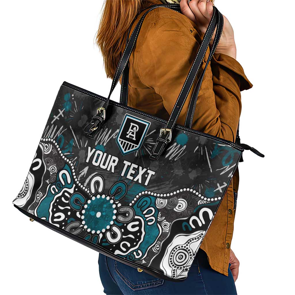 Personalized Port Adelaide Power Leather Tote Bag Aboriginal Dot Painting Graffiti Style