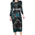 Personalized Port Adelaide Power Long Sleeve Bodycon Dress Aboriginal Dot Painting Graffiti Style