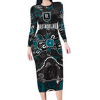 Personalized Port Adelaide Power Long Sleeve Bodycon Dress Aboriginal Dot Painting Graffiti Style