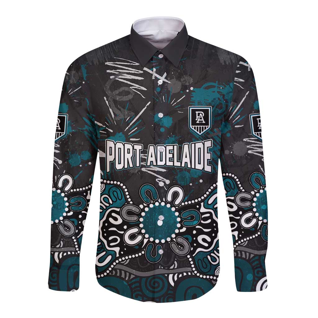 Personalized Port Adelaide Power Long Sleeve Button Shirt Aboriginal Dot Painting Graffiti Style