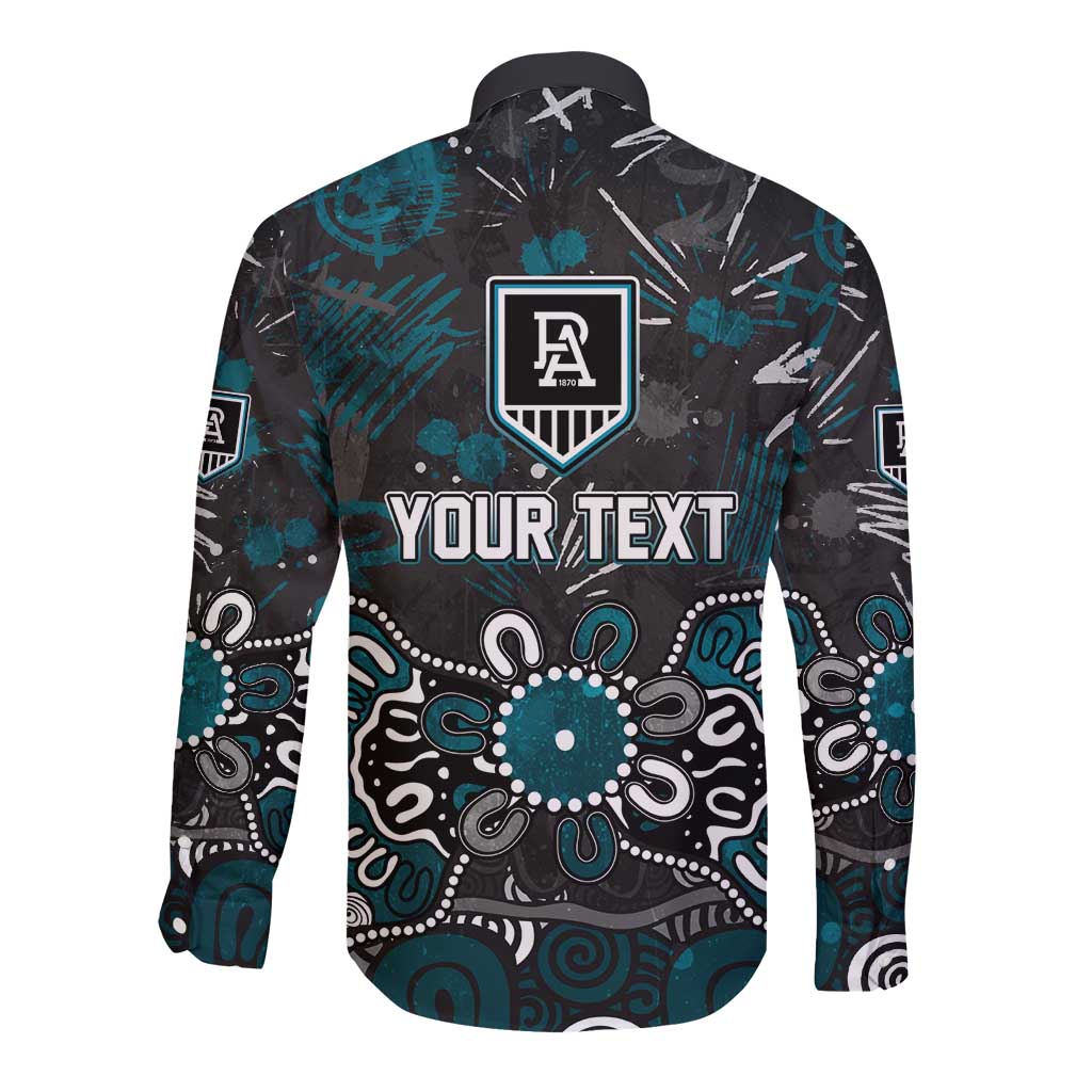 Personalized Port Adelaide Power Long Sleeve Button Shirt Aboriginal Dot Painting Graffiti Style