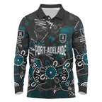 Personalized Port Adelaide Power Long Sleeve Polo Shirt Aboriginal Dot Painting Graffiti Style