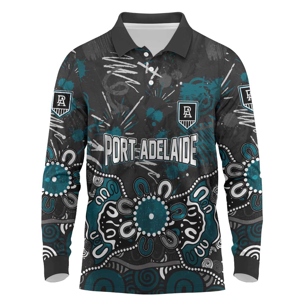 Personalized Port Adelaide Power Long Sleeve Polo Shirt Aboriginal Dot Painting Graffiti Style