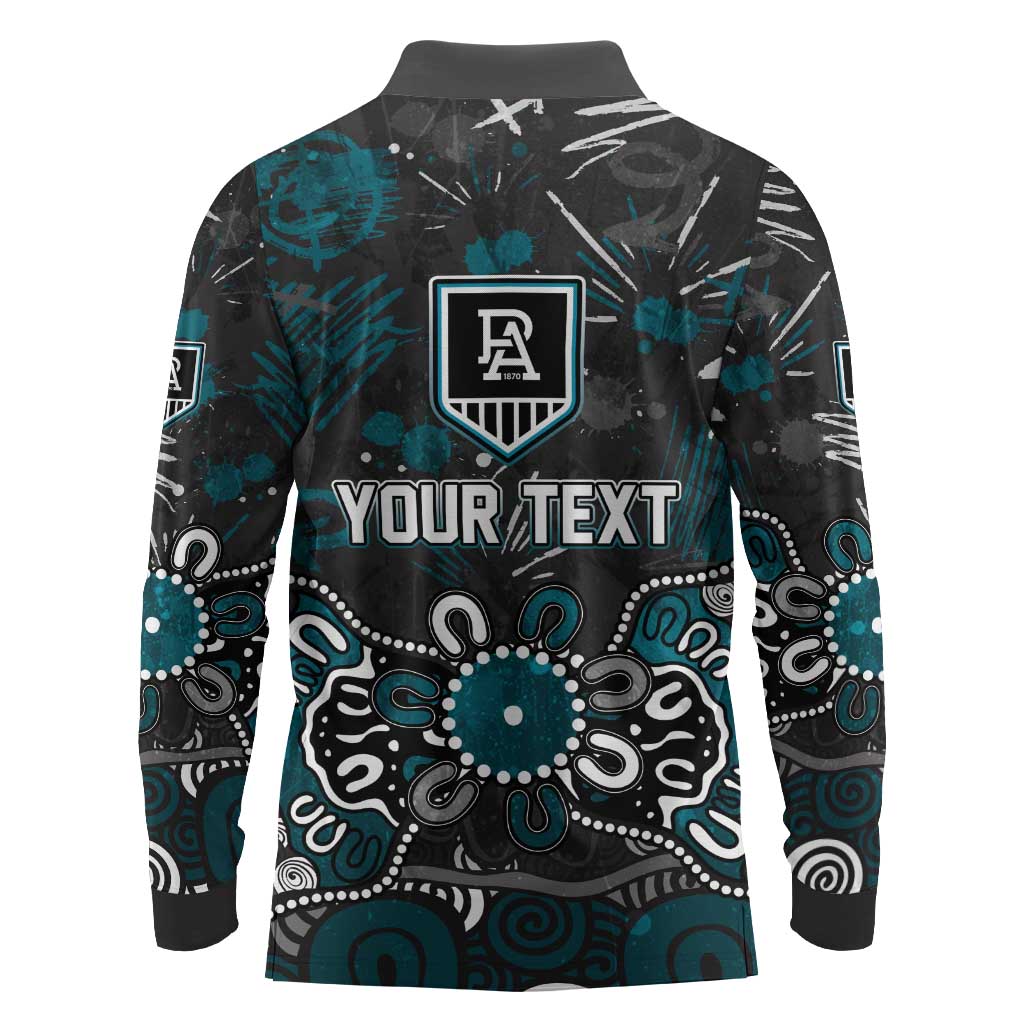 Personalized Port Adelaide Power Long Sleeve Polo Shirt Aboriginal Dot Painting Graffiti Style