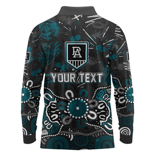 Personalized Port Adelaide Power Long Sleeve Polo Shirt Aboriginal Dot Painting Graffiti Style