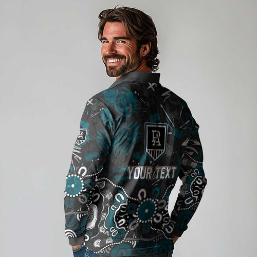 Personalized Port Adelaide Power Long Sleeve Polo Shirt Aboriginal Dot Painting Graffiti Style