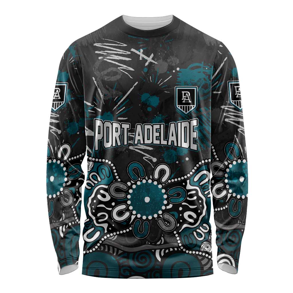Personalized Port Adelaide Power Long Sleeve Shirt Aboriginal Dot Painting Graffiti Style