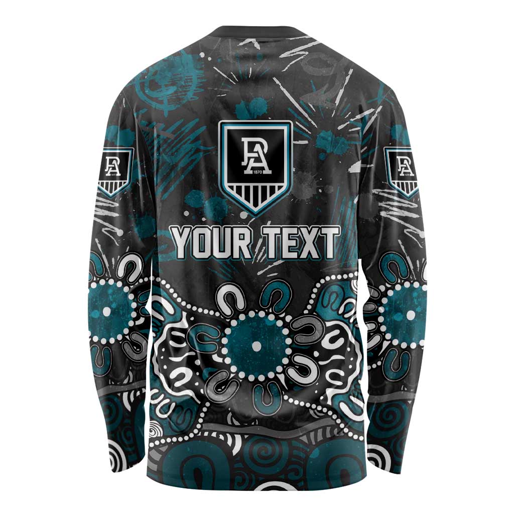 Personalized Port Adelaide Power Long Sleeve Shirt Aboriginal Dot Painting Graffiti Style