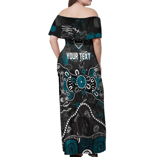 Personalized Port Adelaide Power Off Shoulder Maxi Dress Aboriginal Dot Painting Graffiti Style