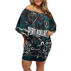 Personalized Port Adelaide Power Off Shoulder Short Dress Aboriginal Dot Painting Graffiti Style