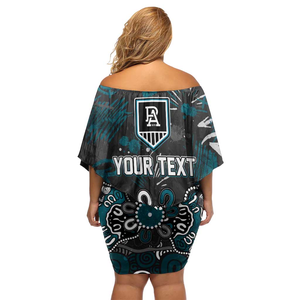 Personalized Port Adelaide Power Off Shoulder Short Dress Aboriginal Dot Painting Graffiti Style