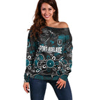Personalized Port Adelaide Power Off Shoulder Sweater Aboriginal Dot Painting Graffiti Style