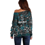 Personalized Port Adelaide Power Off Shoulder Sweater Aboriginal Dot Painting Graffiti Style