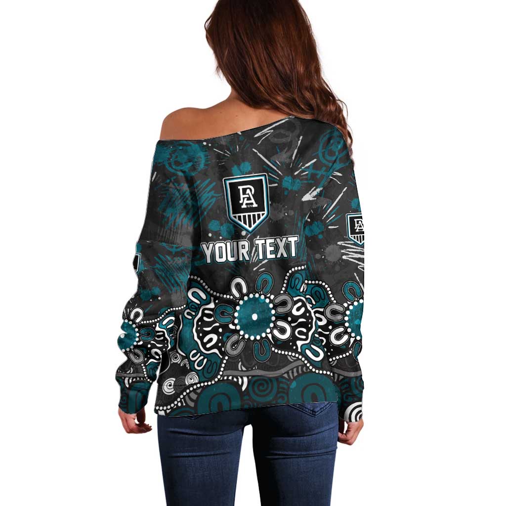 Personalized Port Adelaide Power Off Shoulder Sweater Aboriginal Dot Painting Graffiti Style