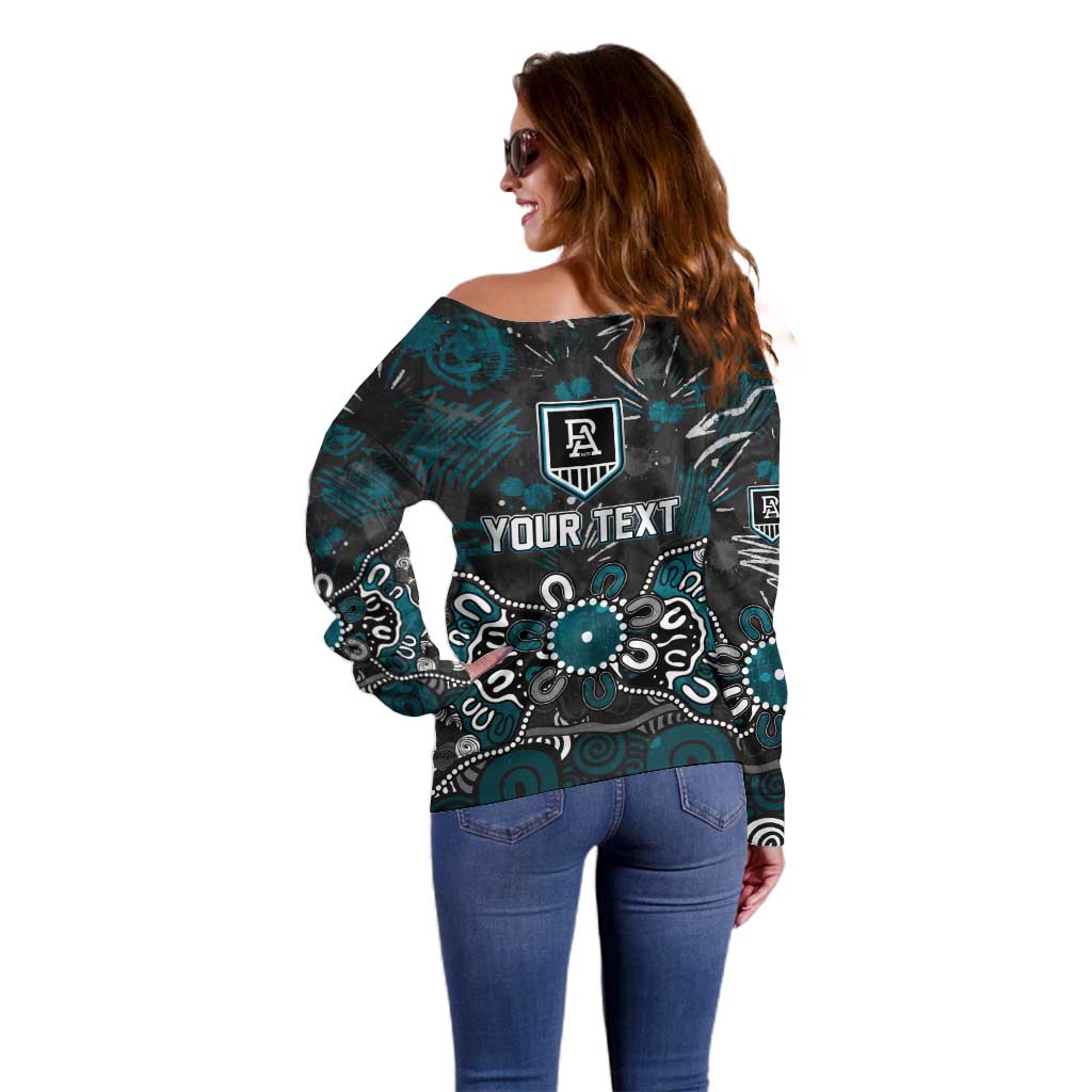 Personalized Port Adelaide Power Off Shoulder Sweater Aboriginal Dot Painting Graffiti Style