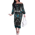 Personalized Port Adelaide Power Off The Shoulder Long Sleeve Dress Aboriginal Dot Painting Graffiti Style