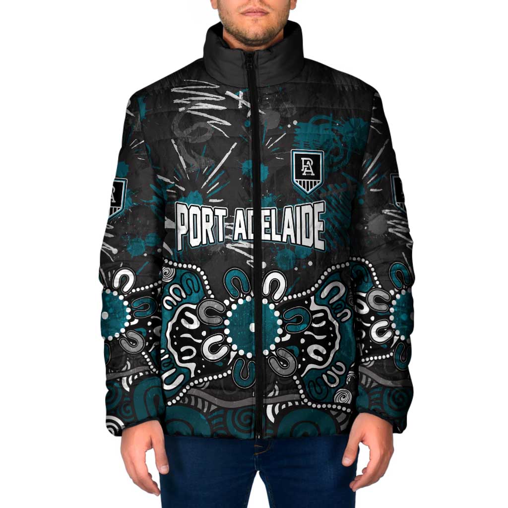 Personalized Port Adelaide Power Padded Jacket Aboriginal Dot Painting Graffiti Style