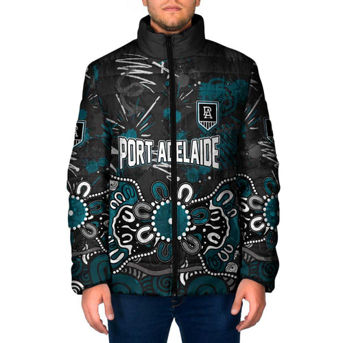 Personalized Port Adelaide Power Padded Jacket Aboriginal Dot Painting Graffiti Style
