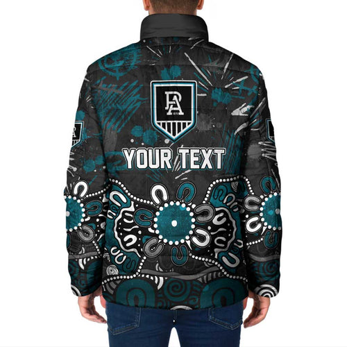 Personalized Port Adelaide Power Padded Jacket Aboriginal Dot Painting Graffiti Style