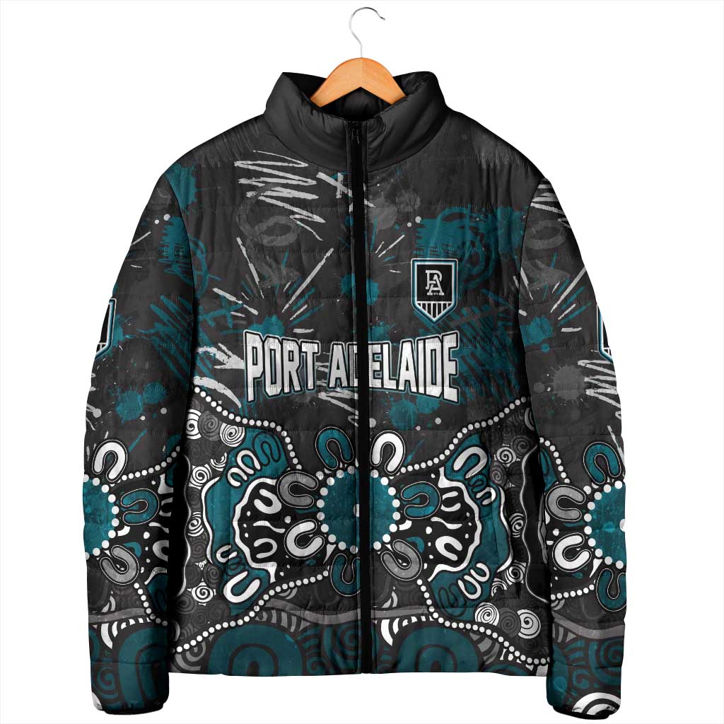 Personalized Port Adelaide Power Padded Jacket Aboriginal Dot Painting Graffiti Style