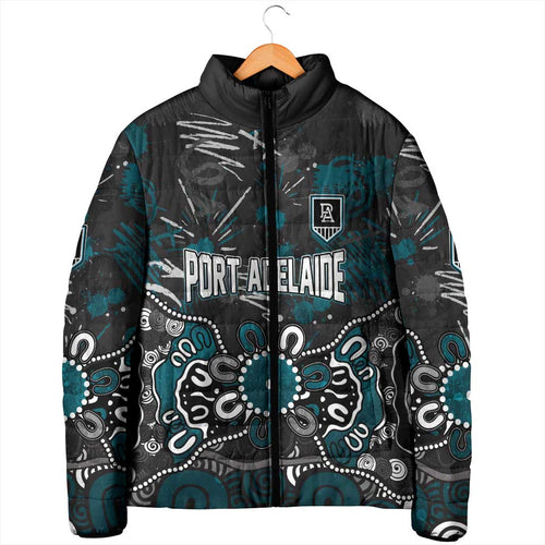 Personalized Port Adelaide Power Padded Jacket Aboriginal Dot Painting Graffiti Style