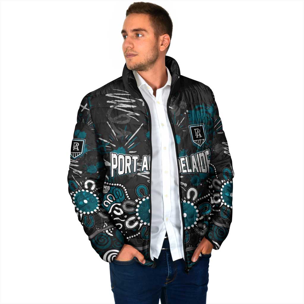 Personalized Port Adelaide Power Padded Jacket Aboriginal Dot Painting Graffiti Style