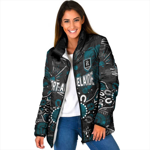 Personalized Port Adelaide Power Padded Jacket Aboriginal Dot Painting Graffiti Style