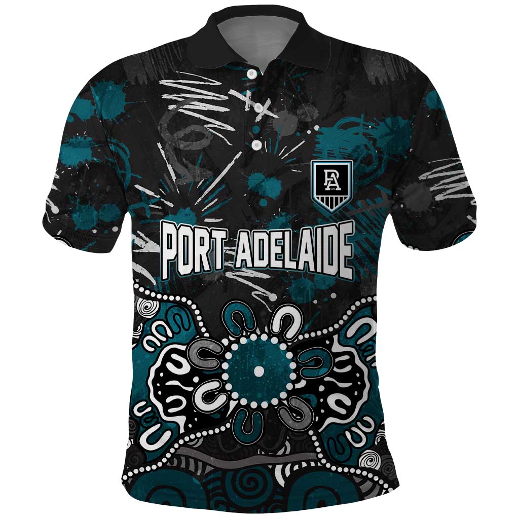 Personalized Port Adelaide Power Polo Shirt Aboriginal Dot Painting Graffiti Style