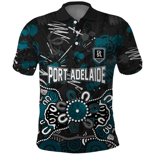 Personalized Port Adelaide Power Polo Shirt Aboriginal Dot Painting Graffiti Style