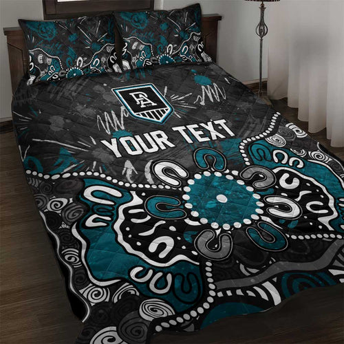 Personalized Port Adelaide Power Quilt Bed Set Aboriginal Dot Painting Graffiti Style