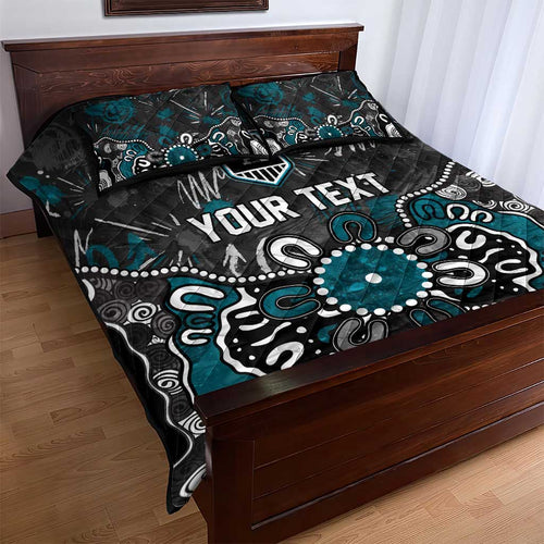 Personalized Port Adelaide Power Quilt Bed Set Aboriginal Dot Painting Graffiti Style