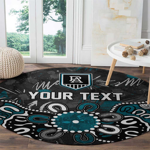 Personalized Port Adelaide Power Round Carpet Aboriginal Dot Painting Graffiti Style