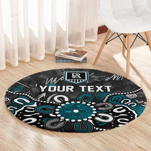 Personalized Port Adelaide Power Round Carpet Aboriginal Dot Painting Graffiti Style