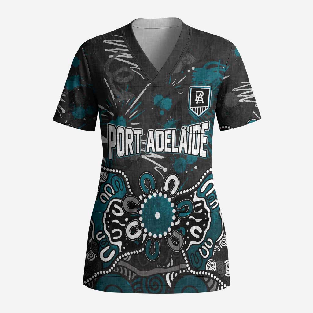 Personalized Port Adelaide Power Scrub Top Aboriginal Dot Painting Graffiti Style