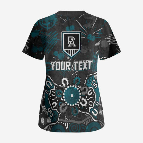 Personalized Port Adelaide Power Scrub Top Aboriginal Dot Painting Graffiti Style