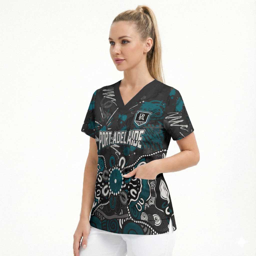 Personalized Port Adelaide Power Scrub Top Aboriginal Dot Painting Graffiti Style